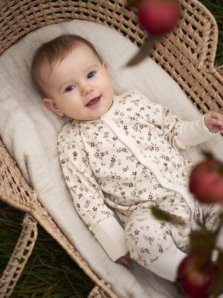 Merinowolle-Bambus Pyjama Beige mit Blumenprint von CeLaVi