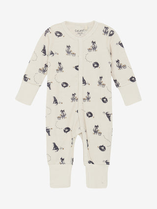 Merinowolle-Bambus Pyjama Beige mit Fuchsprint von CeLaVi
