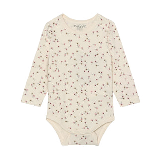 Bambus Langarm Body Beige Shadow Gray mit Blumenprint von CeLaVi