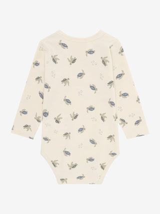 Bambus Langarm Body Beige mit Schildkrötenprint von CeLaVi