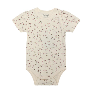 Bambus Kurzarm Body Beige Shadow Gray mit Blumenmuster von CeLaVi