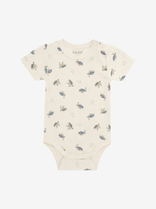 Bambus Kurzarm Body Beige mit Schildkrötenprint von CeLaVi