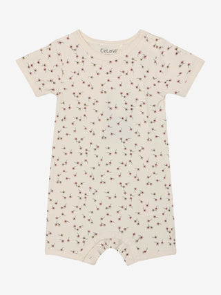 Bambus Kurzarm Romper Beige Shadow Gray mit Blumenmuster von CeLaVi