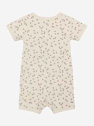 Bambus Kurzarm Romper Beige Shadow Gray mit Blumenmuster von CeLaVi