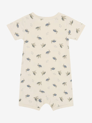 Bambus Kurzarm Romper Beige mit Schildkrötenprint von CeLaVi
