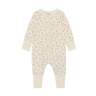 Bambus Langarm Strampler Beige Shadow Gray mit Blumenmuster von CeLaVi