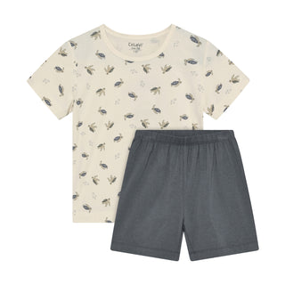 Bambus Kurzarm Pyjama Set Beige mit Schildkrötenpint von CeLaVi
