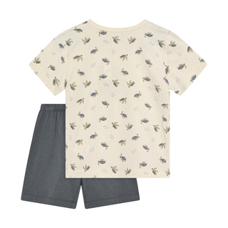 Bambus Kurzarm Pyjama Set Beige mit Schildkrötenpint von CeLaVi