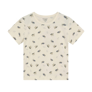 Bambus Kurzarm Pyjama Set Beige mit Schildkrötenpint von CeLaVi