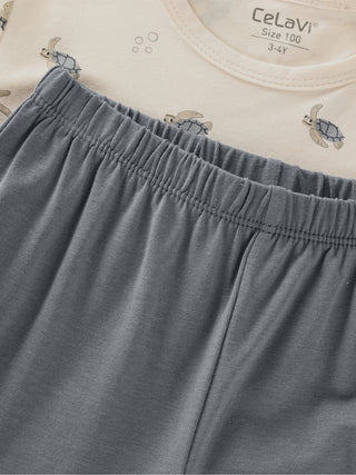 Bambus Langarm Pyjama Set Beige mit Schildkrötenprint von CeLaVi