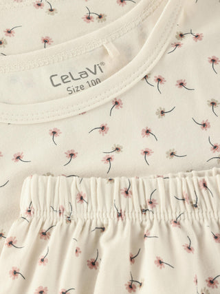 Bambus Kurzarm Pyjama Set Beige Shadow Gray mit Blumenmuster von CeLaVi