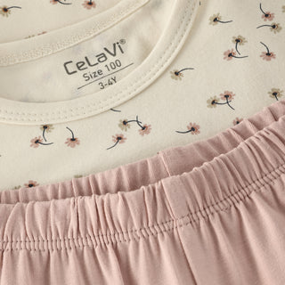 Bambus Langarm Pyjama Set Shadow Gray Rosa mit Blumenmuster von CeLaVi
