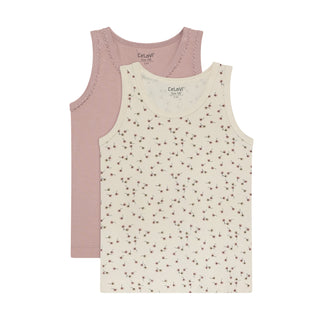 Bambus Unterhemd 2er Set Blumenmuster und Uni Rosa von CeLaVi