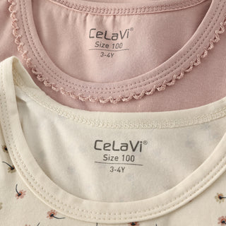 Bambus Unterhemd 2er Set Blumenmuster und Uni Rosa von CeLaVi