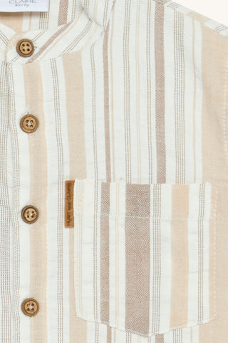 Kurzarm Hemd Reik Weiss mit Beigen und Braunen Streifen von Hust & Claire