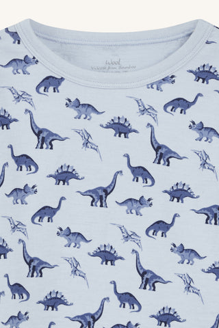 Merinowolle-Bambus Langarm-Shirt Abba Hellblau mit Dinoprint von Hust & Claire