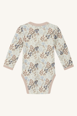 Merinowolle-Bambus Body Baloo Beige mit Himbeeren- Blumenprint von Hust & Claire