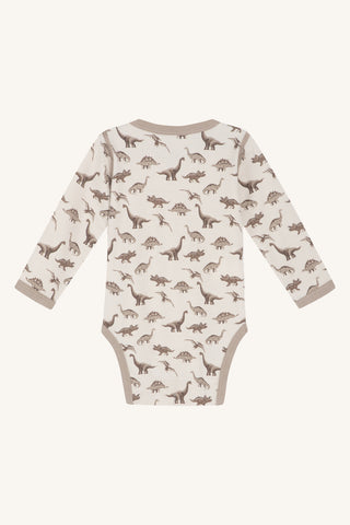 Merinowolle-Bambus Body Baloo Beige mit Braunem Dinoprint von Hust & Claire