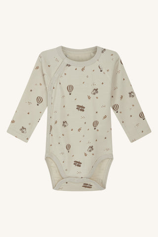 Merinowolle-Bambus Wickelbody Bao Beige mit Luftballonprint von Hust & Claire