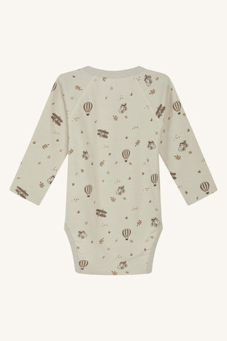 Merinowolle-Bambus Wickelbody Bao Beige mit Luftballonprint von Hust & Claire