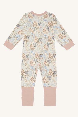 Merinowolle-Bambus Pyjama Manu Beige mit Himbeeren- Blumenprint von Hust & Claire