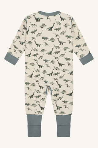 Merinowolle-Bambus Pyjama Manu Beige mit grünem Dinoprint von Hust & Claire