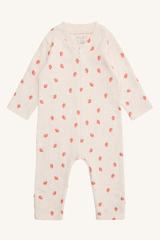 Baumwoll Strampler Mic Beige mit Erdbeerprint von Hust & Claire