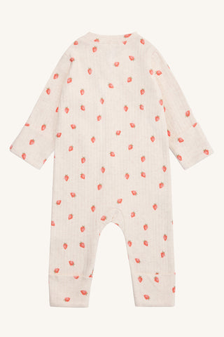Baumwoll Strampler Mic Beige mit Erdbeerprint von Hust & Claire