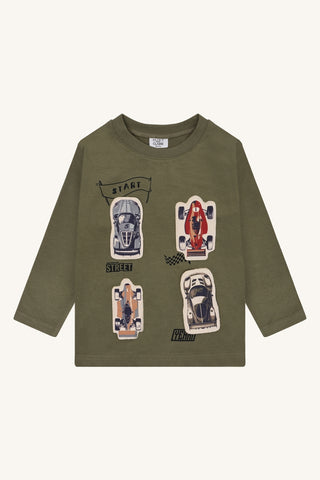 Langarm Shirt Anton Khaki mit Autoprint von Hust & Claire