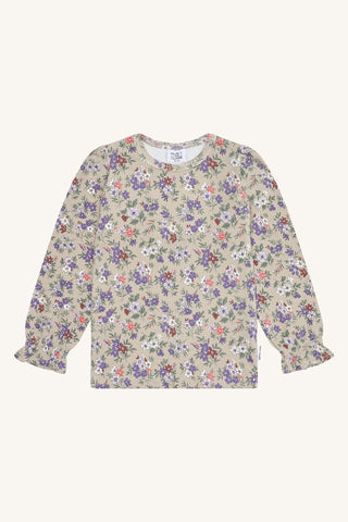 Modal Langarm Shirt Alma Dunkelbeige mit Blumenmuster von Hust & Claire