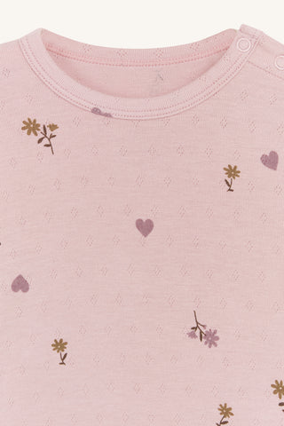 Bambus Langarm Body Buller Rosa mit Blumen und Herzprint von Hust and Claire