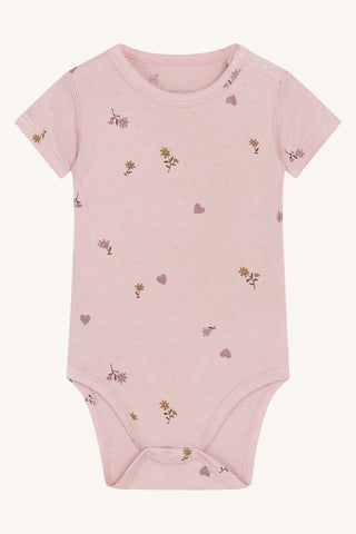 Bambus Kurzarm Body Buller Rosa mit Blumen und Herzprint von Hust and Claire