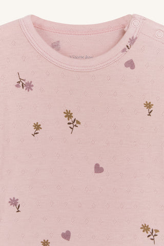 Bambus Kurzarm Body Buller Rosa mit Blumen und Herzprint von Hust and Claire