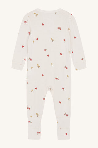 Bambus Pyjama Mulle Beige mit Blumen und Herzprint von Hust and Claire