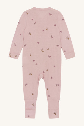 Bambus Pyjama Mulle Rosa mit Blumen und Herzprint von Hust and Claire