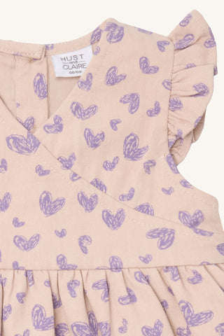 Babykleid Katinka Beige mit Violettem Herzprint von Hust & Claire