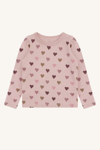 Merinowolle-Bambus Langarm-Shirt Abba Hearts Puff Adobe Rose von Hust & Claire