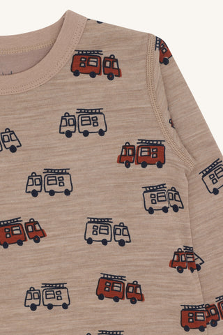 Merinowolle-Bambus Langarm-Shirt Abba Firetruck Biscuit von Hust & Claire