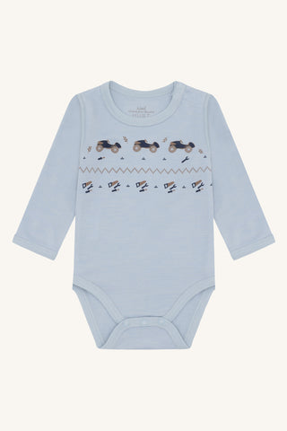 Merinowolle-Bambus Body Baloo Playing Baby Blue von Hust & Claire