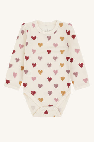 Merinowolle-Bambus Body Baloo Hearts Puff Off White von Hust & Claire