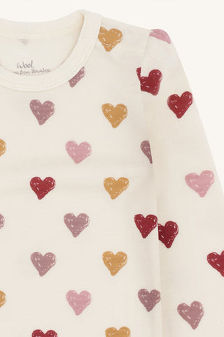 Merinowolle-Bambus Body Baloo Hearts Puff Off White von Hust & Claire