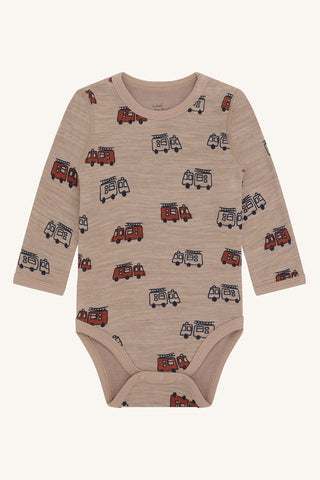 Merinowolle-Bambus Body Baloo Firetruck Braun von Hust & Claire