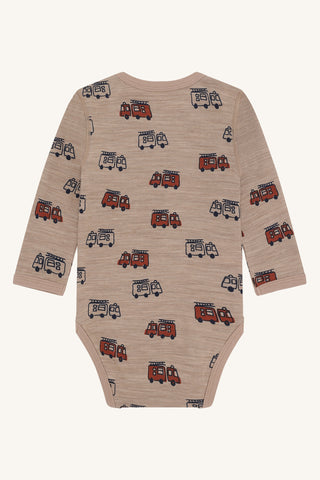 Merinowolle-Bambus Body Baloo Firetruck Braun von Hust & Claire