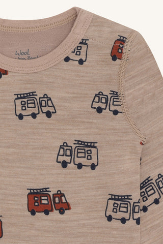 Merinowolle-Bambus Body Baloo Firetruck Braun von Hust & Claire