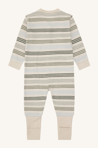 Merinowolle-Bambus Pyjama Manu Zip Stripes French Oak Beige von Hust & Claire