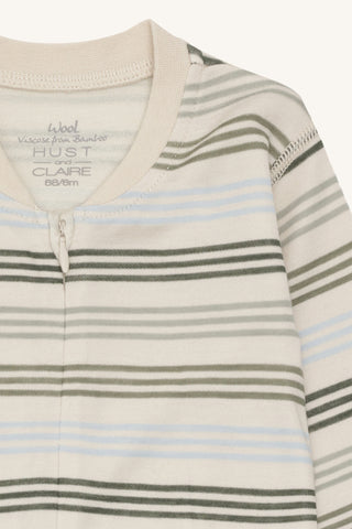 Merinowolle-Bambus Pyjama Manu Zip Stripes French Oak Beige von Hust & Claire