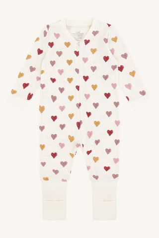 Merinowolle-Bambus Pyjama Manu Hearts Puff Off White von Hust & Claire