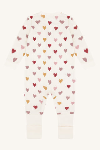 Merinowolle-Bambus Pyjama Manu Hearts Puff Off White von Hust & Claire
