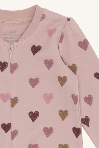 Merinowolle-Bambus Pyjama Manu Hearts Puff Adobe Rose von Hust & Claire