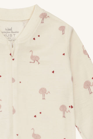 Merinowolle-Bambus Pyjama Manu Zip Ostrich Off White von Hust & Claire